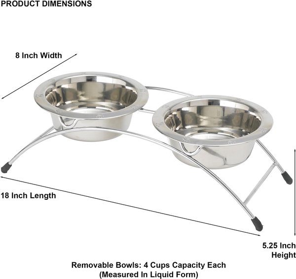 PetRageous Designs Aruba 3 Piece Stainless-Steel Elevated Dog & Cat Bowl, Metallic