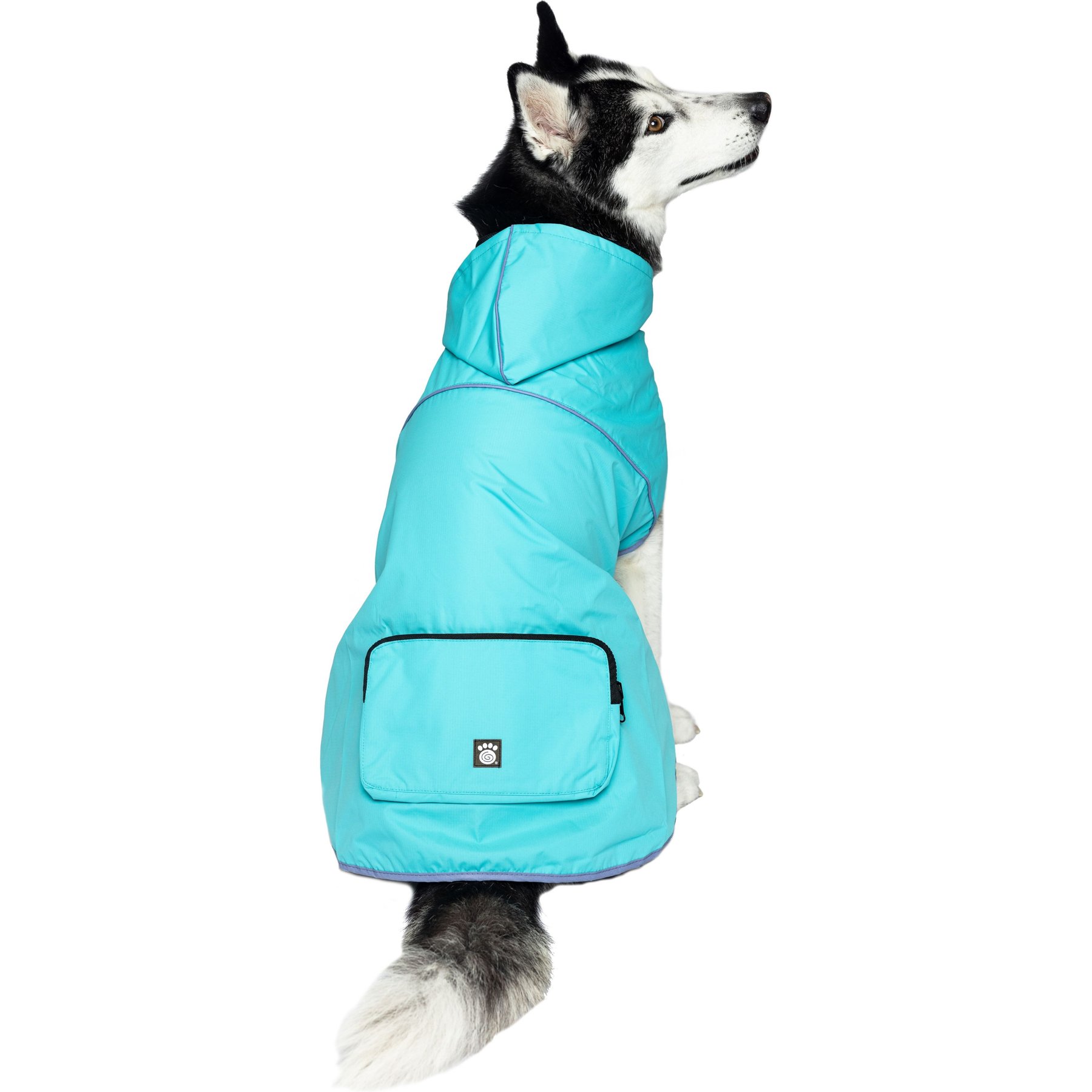 PetRageous Designs Banff Packable Waterproof Dog Raincoat, Aqua, Large