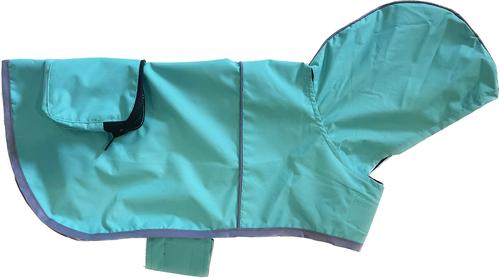 Show full view: PetRageous Designs Banff Packable Waterproof Dog Raincoat, Aqua, X-Small slide 3 of 7