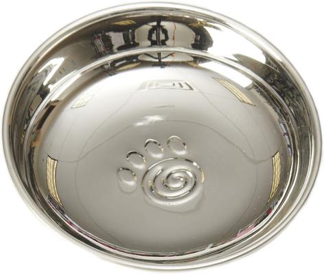 Show full view: PetRageous Designs Bermuda Stainless-Steel Shallow with Embossed Paw Slanted Dog & Cat Bowl, Metallic, Medium: 1.6-cup slide 2 of 3