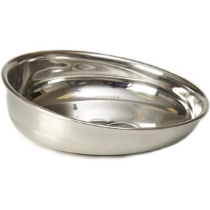 PetRageous Designs Bermuda Stainless-Steel Shallow with Embossed Paw Slanted Dog & Cat Bowl, Metallic, Small: 1-cup
