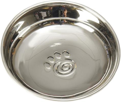 Show full view: PetRageous Designs Bermuda Stainless-Steel Shallow with Embossed Paw Slanted Dog & Cat Bowl, Metallic, Small: 1-cup slide 3 of 4