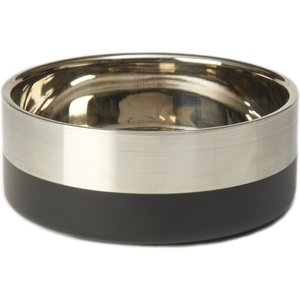 PetRageous Designs Catalina Stainless-Steel Double Walled Dog Bowl, Metallic & Black, Small: 3-cup