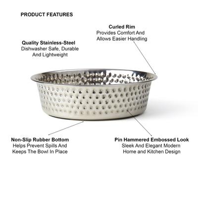 Show full view: PetRageous Designs Crete Hammered Stainless Steel Dog & Cat Bowl, Metallic, 7.68-inches slide 5 of 6