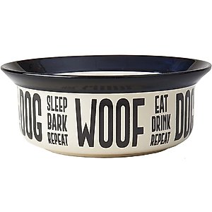 PetRageous Designs Eat Drink Repeat Stoneware Dog Bowl, Natural, 4-cup