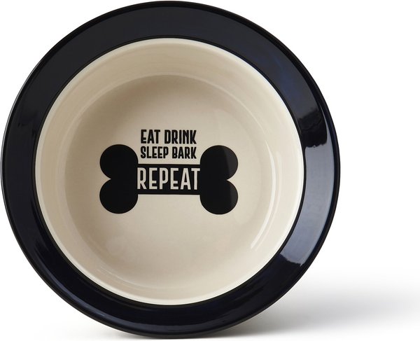 PetRageous Designs Eat Drink Repeat Stoneware Dog Bowl, Natural