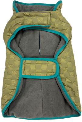 Show full view: PetRageous Designs Luna Peak Buffalo Check Textured Dog Parka, Green/Teal, Medium slide 3 of 6