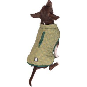 PetRageous Designs Luna Peak Buffalo Check Textured Dog Parka, Green/Teal, Small