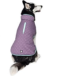 PetRageous Designs Luna Peak Buffalo Check Textured Dog Parka, Plumb/Aqua, Large
