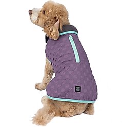 PetRageous Designs Luna Peak Buffalo Check Textured Dog Parka, Plumb/Aqua, Medium