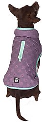 PetRageous Designs Luna Peak Buffalo Check Textured Dog Parka, Plumb/Aqua, Small