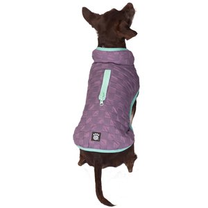 PetRageous Designs Luna Peak Buffalo Check Textured Dog Parka, Plumb/Aqua, Small