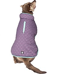 PetRageous Designs Luna Peak Buffalo Check Textured Dog Parka, Plumb/Aqua, X-Large