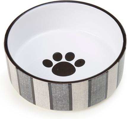 Show full view: PetRageous Designs Pinstripe with Paw Logo 5-in Round Stoneware Dog & Cat Bowl, Blue, 2-cup slide 2 of 4