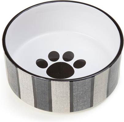 Show full view: PetRageous Designs Pinstripe with Paw Logo 6-in Round Stoneware Dog & Cat Bowl, Blue, 3.5-cup slide 3 of 4