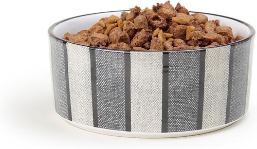 Show full view: PetRageous Designs Pinstripe with Paw Logo 7-in Round Stoneware Dog & Cat Bowl, Blue, 5.5-cup slide 4 of 4