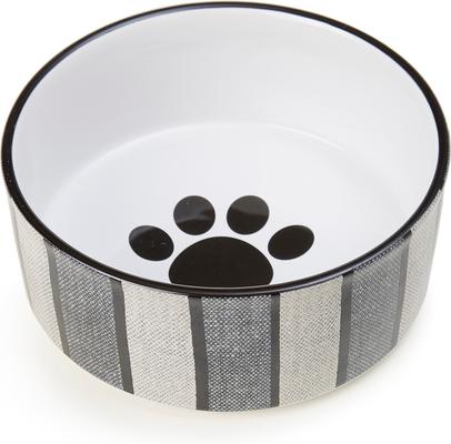Show full view: PetRageous Designs Pinstripe with Paw Logo 7-in Round Stoneware Dog & Cat Bowl, Blue, 5.5-cup slide 3 of 4