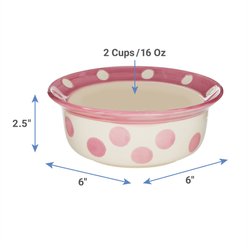 PetRageous Designs Polka Paws Deep Ceramic Dog & Cat Bowl, Pink, 2-cup slide 2 of 5