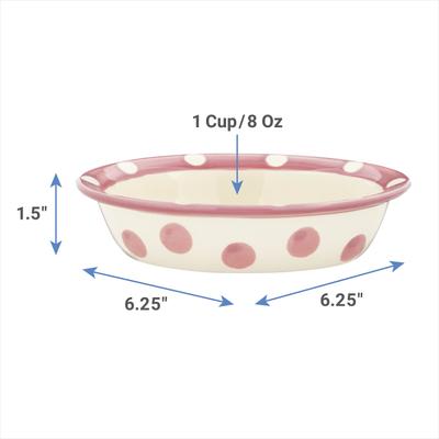 Show full view: PetRageous Designs Polka Paws Oval Ceramic Dog & Cat Bowl, Pink, 1-cup slide 3 of 7