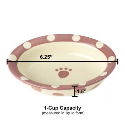 Show full view: PetRageous Designs Polka Paws Oval Ceramic Dog & Cat Bowl, Pink, 1-cup slide 4 of 7