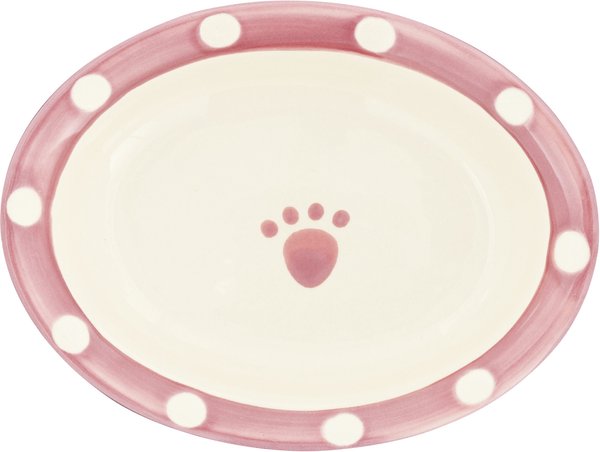 PetRageous Designs Polka Paws Oval Ceramic Dog & Cat Bowl, Pink, 1-cup
