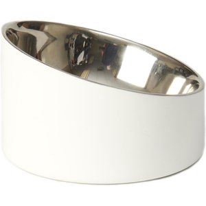 PetRageous Designs Seychelles Stainless-Steel Slanted Double Walled Dog & Cat Bowl, White & Metallic, Medium: 1.88-cup