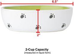 PetRageous Designs Silly Kitty Oval Ceramic Cat Bowl, White & Lime Green, 2-cup slide 2 of 3