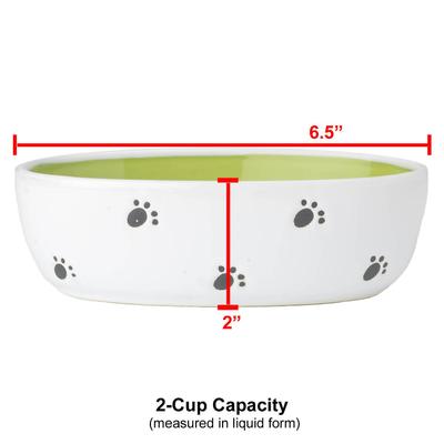 Show full view: PetRageous Designs Silly Kitty Oval Ceramic Cat Bowl, White & Lime Green, 2-cup slide 3 of 6