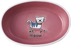 PetRageous Designs Silly Kitty Oval Ceramic Cat Bowl, White & Pink, 2-cup