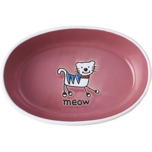 Frisky Kitty Ceramic Cat Bowl – Oval Whisker-Friendly Saucer For Wet/Dry Food | Dishwasher Safe, 5.3oz Capacity 1 thumbnail image