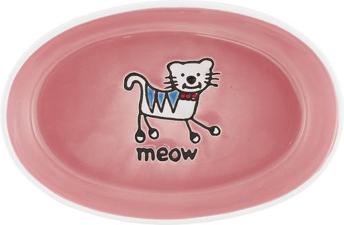 Show full view: PetRageous Designs Silly Kitty Oval Ceramic Cat Bowl, White & Pink, 2-cup slide 4 of 6