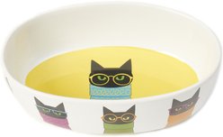 PetRageous Designs Smart Kitty Oval Stoneware Cat Bowl, White, Medium: 2-cup