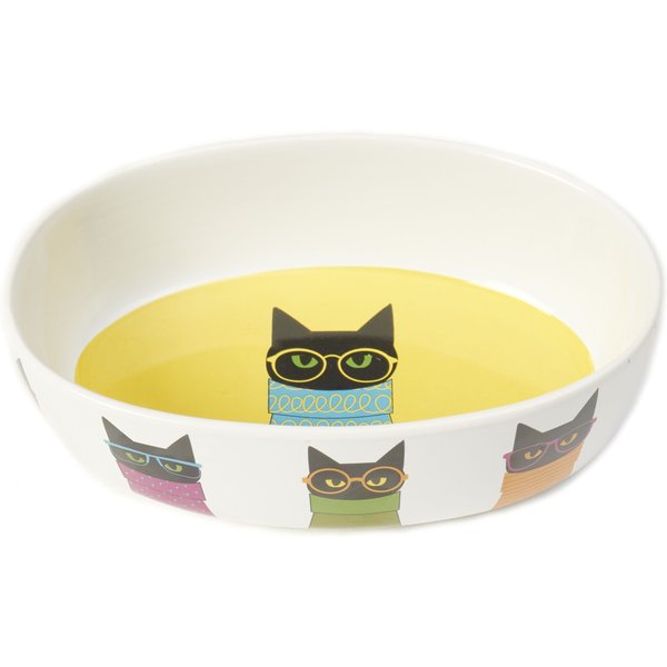 PetRageous Designs Fancy Marble Oval 7-in Stoneware Cat Bowl, Black, 2-cup