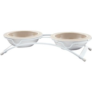 PetRageous Designs Toftee's Paws Double Diner Elevated Pet Bowls, Taupe