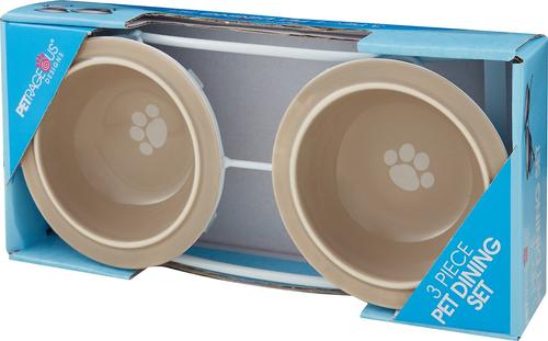Show full view: PetRageous Designs Toftee's Paws Double Diner Elevated Pet Bowls, Taupe slide 4 of 9