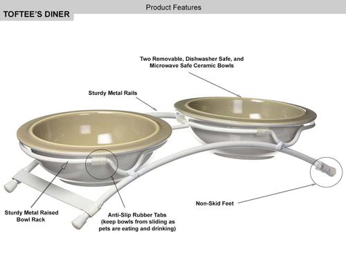 Show full view: PetRageous Designs Toftee's Paws Double Diner Elevated Pet Bowls, Taupe slide 6 of 9