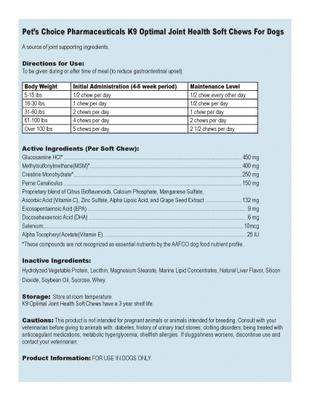 Show full view: Pet's Choice Pharmaceuticals K9 Optimal Joint Health Soft Chew Dog Supplement, 60 count slide 4 of 4