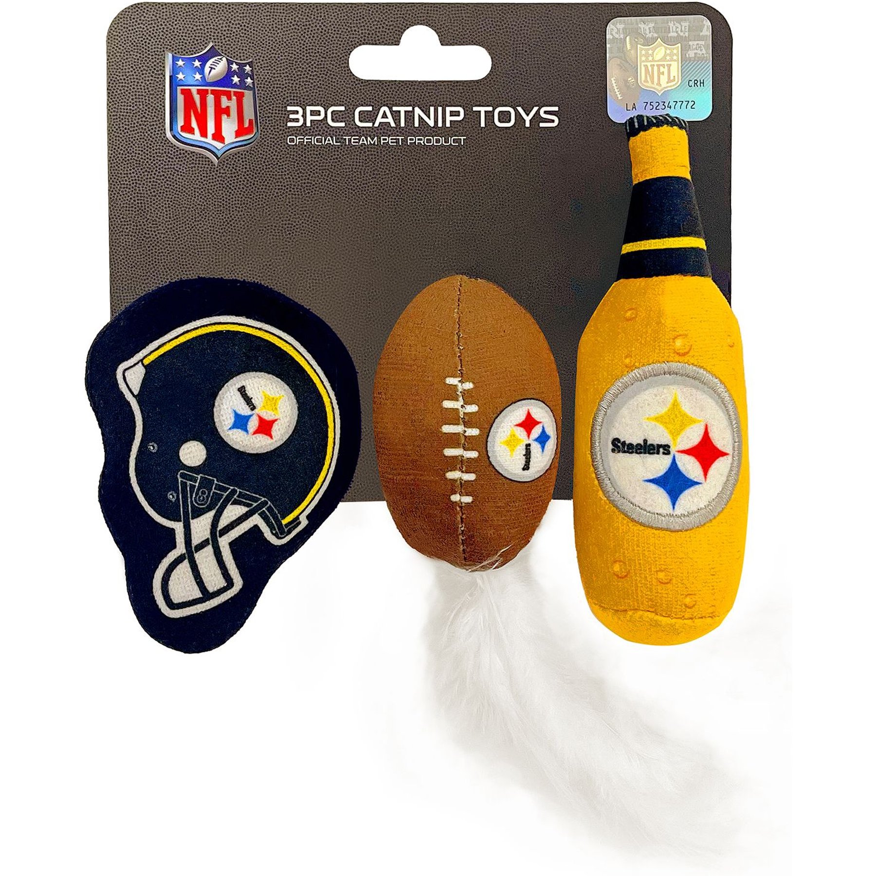 Pets First NFL Plush Cat Toys with Catnip, 3 count, Pittsburgh Steelers