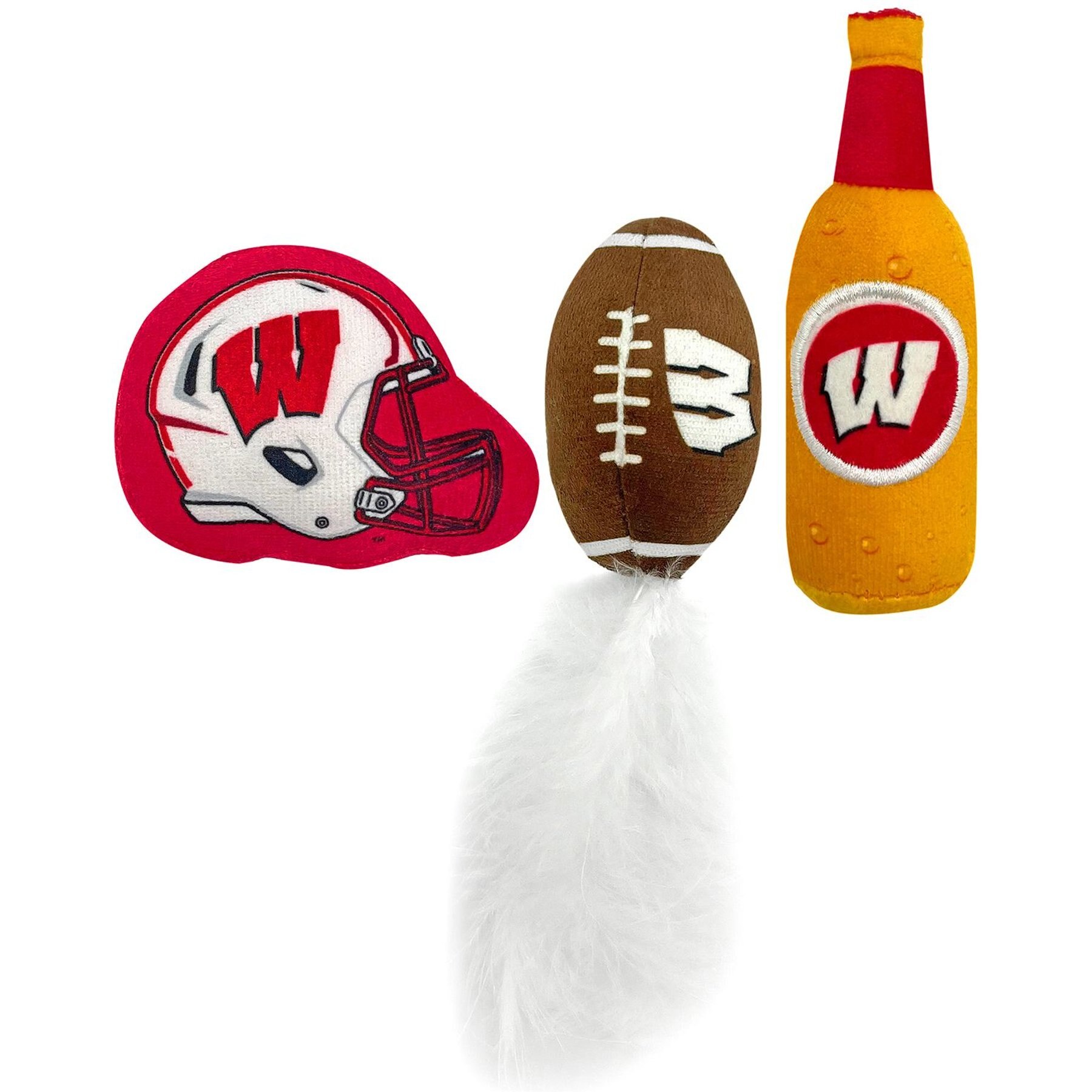 Pets First NCAA Football Plush Cat Toys with Catnip, 3 count, Wisconsin