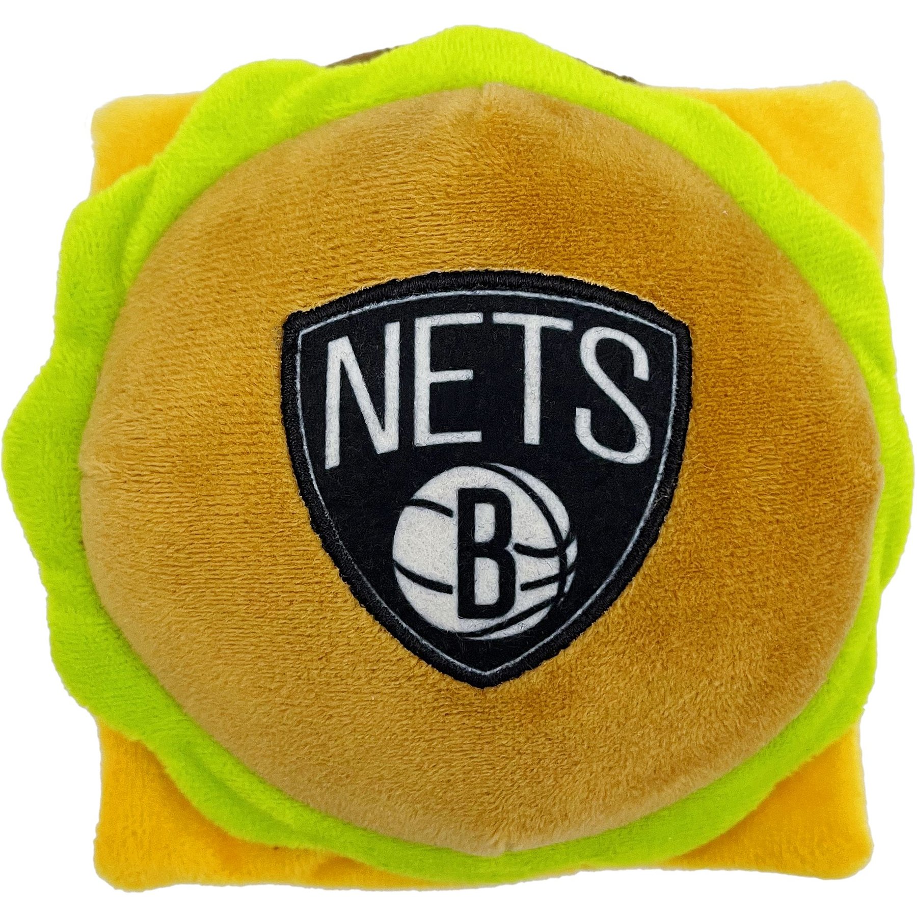 Pets First Hamburger Squeaky Dog Chew Toy, Brooklyn Nets