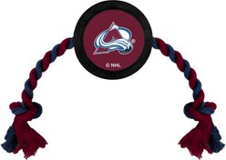 Pets First Hockey Puck Tough Squeaky Dog Chew Toy, Colorado Avalanche