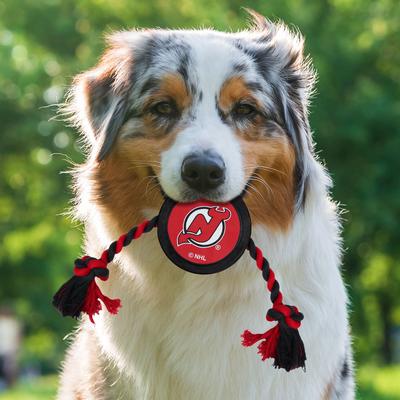 Show full view: Pets First Hockey Puck Tough Squeaky Dog Chew Toy, New Jersey Devils slide 4 of 7