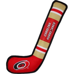 Pets First Hockey Stick Tough Squeaky Dog Chew Toy, Carolina Hurricanes