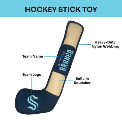 Show full view: Pets First Hockey Stick Tough Squeaky Dog Chew Toy, Seattle Kraken slide 4 of 6