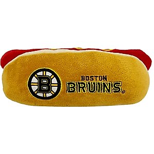 Pets First Hot Dog Squeaky Dog Chew Toy, Boston Bruins