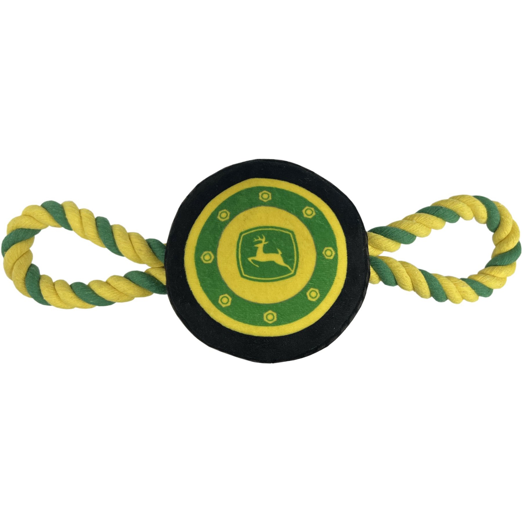 Pets First John Deere Plush Tire Tough Squeaky Dog Chew Toy with Rope