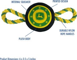 Pets First John Deere Plush Tire Tough Squeaky Dog Chew Toy with Rope slide 2 of 5