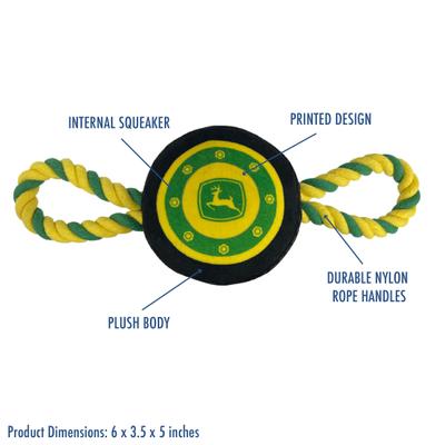 Show full view: Pets First John Deere Plush Tire Tough Squeaky Dog Chew Toy with Rope slide 4 of 6