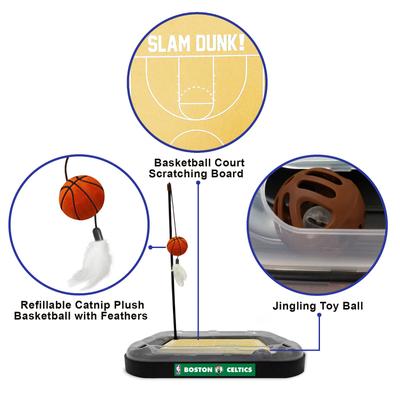 Show full view: Pets First NBA Basketball Court Cat Scratcher Toy with Catnip, Boston Celtics slide 4 of 6