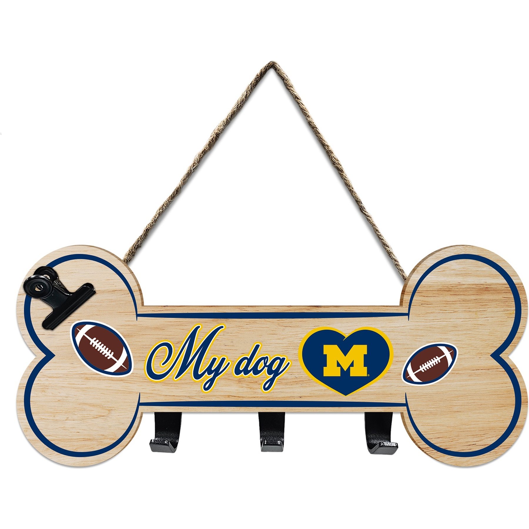 Pets First NCAA Bone Shape Sign with Hooks, Michigan Wolverines